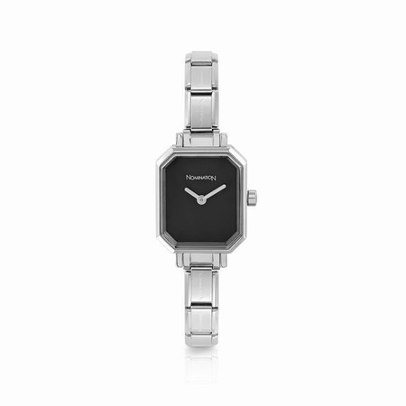 Nomination Rectangular Silver Watch with Black Dial