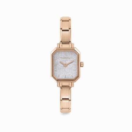 Nomination Rectangular Rose Gold Watch with Silver Glitter Dial