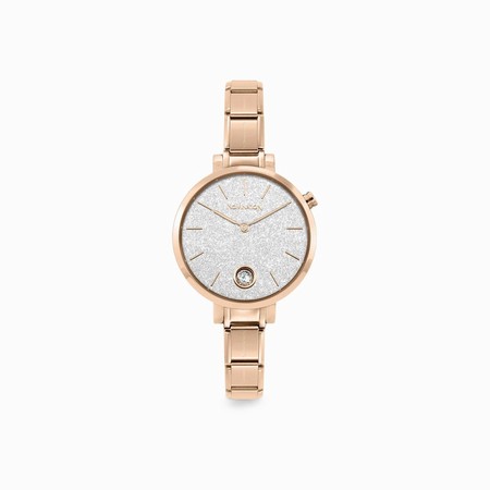 Nomination Rose Gold Watch with Silver Glitter Face & Floating Crystal