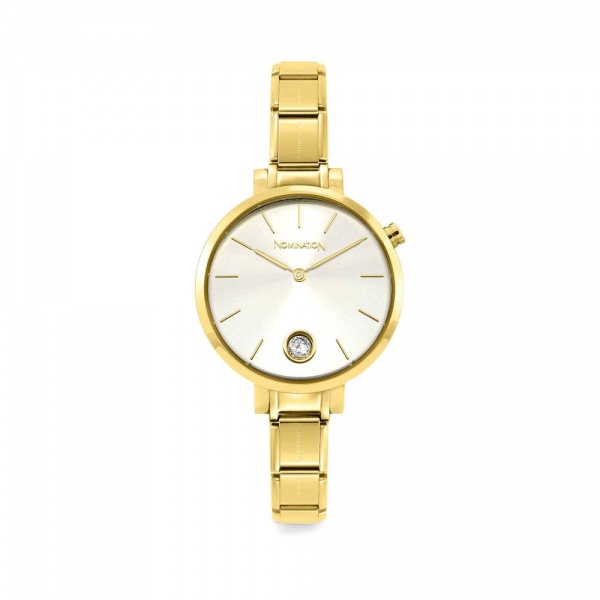 Nomination Gold Watch with Silver Face & Floating Crystal