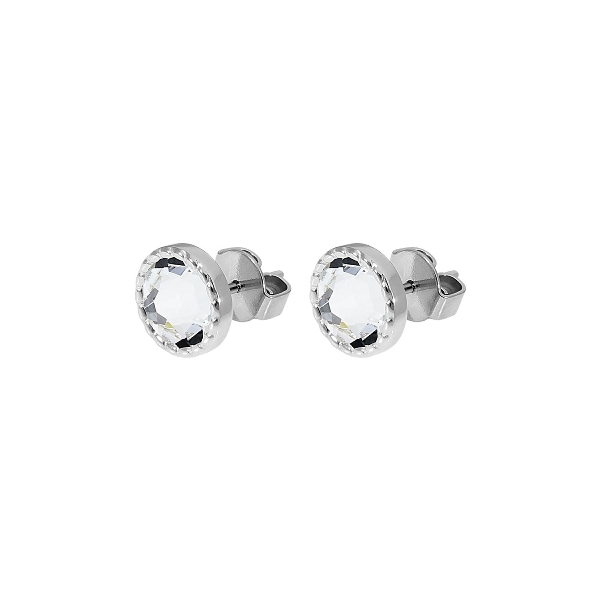Qudo Silver Earrings Bocconi Flat 9mm - Crystal