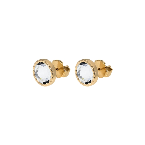 Qudo Gold Earrings Bocconi Flat 9mm - Crystal