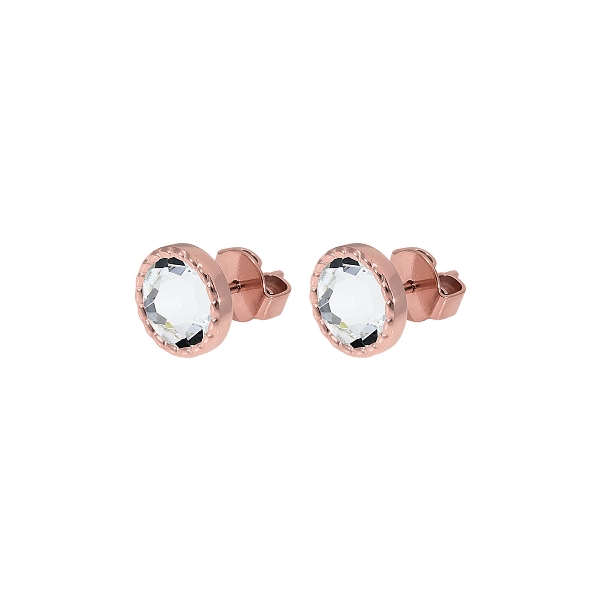 Qudo Rose Gold Earrings Bocconi Flat 9mm - Crystal