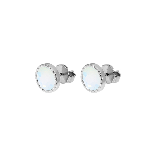Qudo Silver Earrings Bocconi Flat 9mm - White Opal