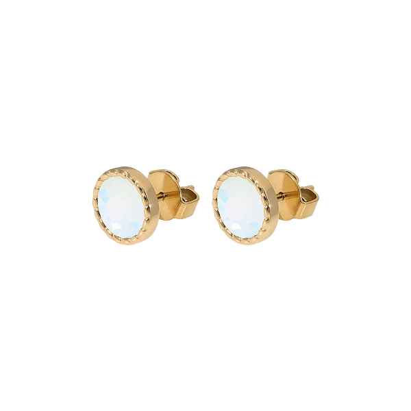 Qudo Gold Earrings Bocconi Flat 9mm - White Opal