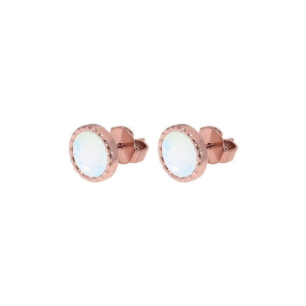 Qudo Rose Gold Earrings Bocconi Flat 9mm - White Opal
