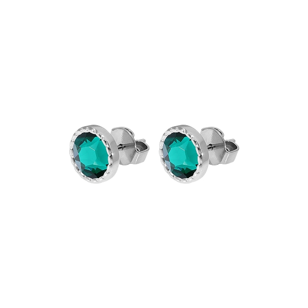 Qudo Silver Earrings Bocconi Flat 9mm - Emerald