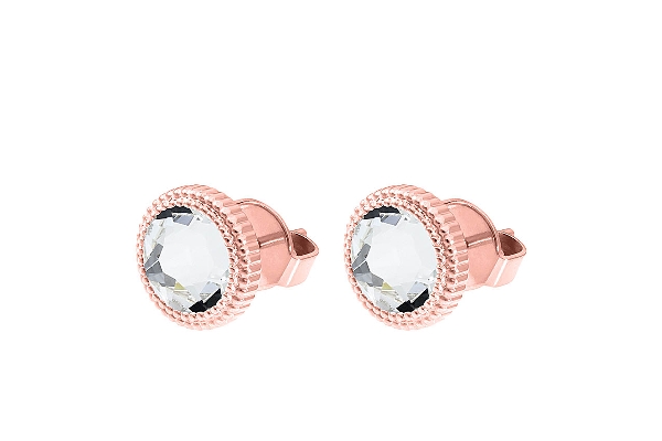 Qudo Rose Gold Earrings Fabero Flat 10mm - Crystal