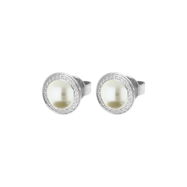 Qudo Silver Earrings Tondo Deluxe 9mm - Cream Pearl