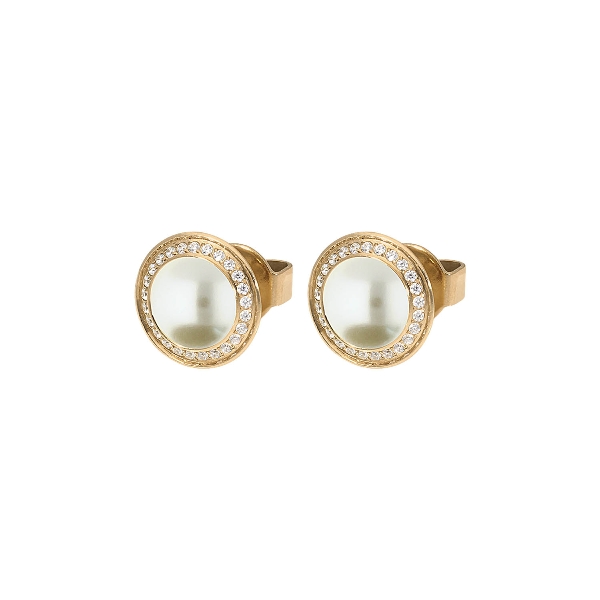 Qudo Gold Earrings Tondo Deluxe 9mm - Cream Pearl