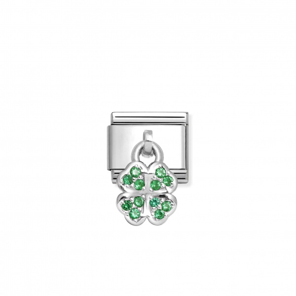 Nomination Silver Hanging Green CZ Four Leaf Clover Composable Charm
