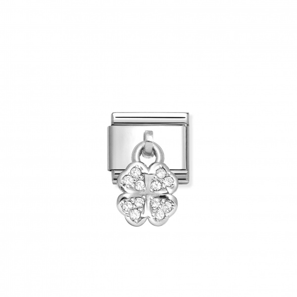Nomination Silver Hanging White CZ Four Leaf Clover 2023 Design Composable Charm