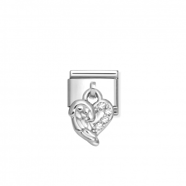 Nomination Silver Hanging White CZ Heart with Angel Wing Composable Charm