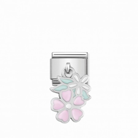 Nomination Silver Hanging Pink & White Flowers Composable Charm