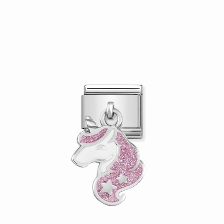 Nomination Silver Hanging White & Pink Glitter Unicorn Composable Charm