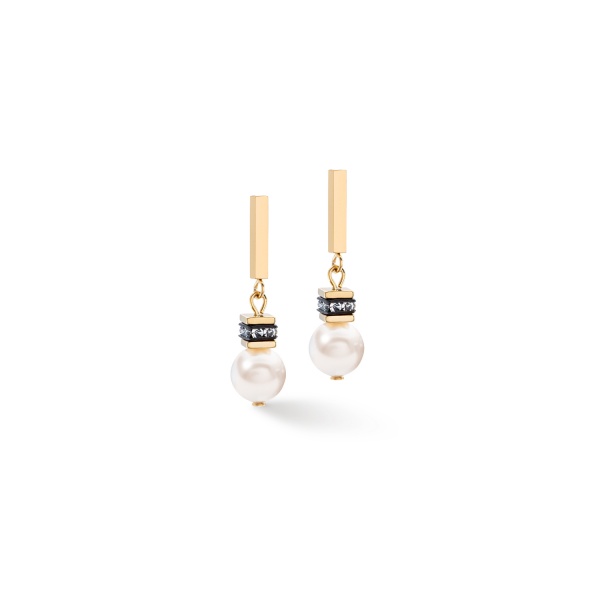 Coeur de Lion Gold White-Pearl Drop Earrings 4081/21-1416