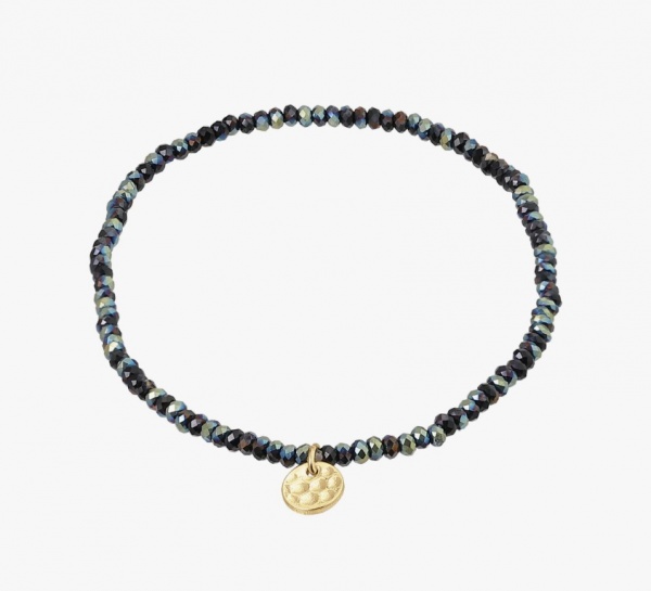 Pilgrim Indie Gold Bracelet with Dark Grey Beads