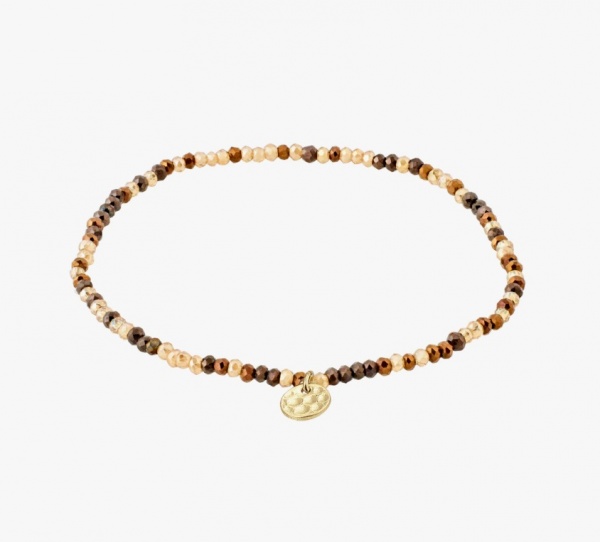 Pilgrim Indie Gold Bracelet with Dark Brown Beads