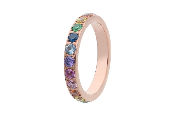 Qudo Rose Gold Ring Eternity Big Rainbow - Size 56