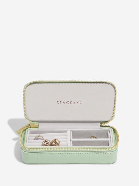 Stackers Medium Zipped Travel Jewellery Box  - Sage Green