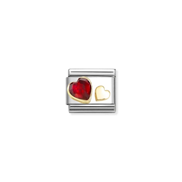 Nomination Gold Double Hearts with Red CZ Composable Charm