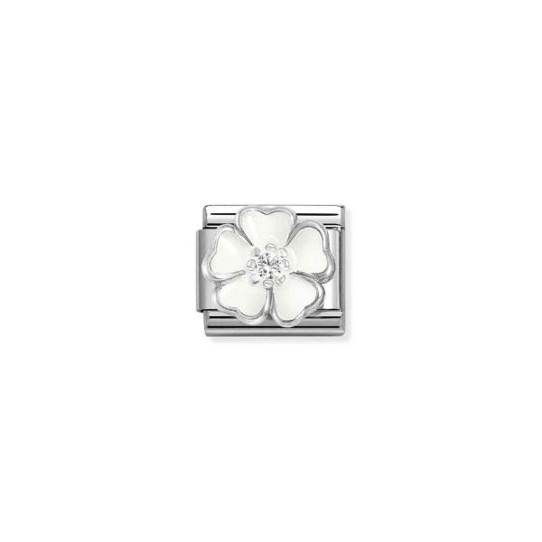 Nomination Silver White Peach Blossom with White CZ Composable Charm