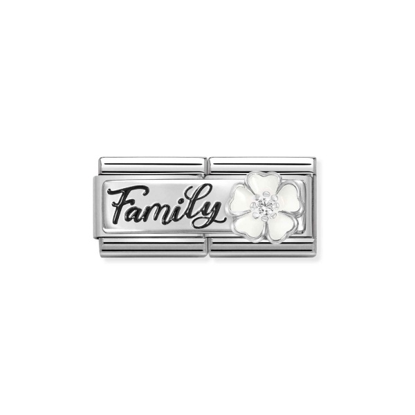 Nomination Silver Double Family with Raised CZ White Flower Composable Charm