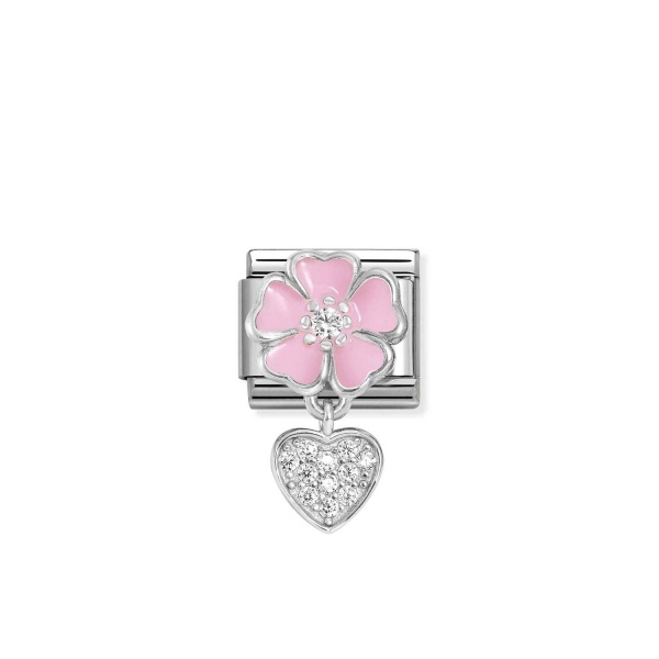 Nomination Silver Hanging Pink Flower & CZ Heart Composable Charm