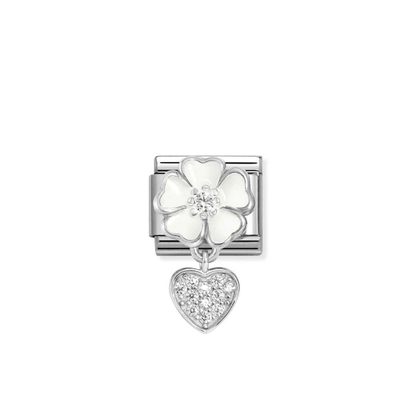 Nomination Silver White Hanging Flower & CZ Heart Composable Charm