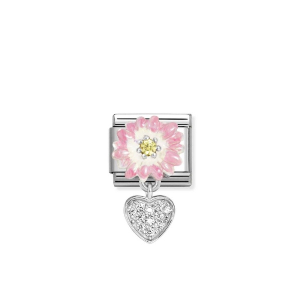 Nomination Silver Hanging Pink Daisy with CZ Heart Composable Charm