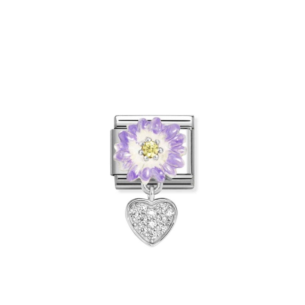 Nomination Silver Hanging Purple Daisy with CZ Heart Composable Charm