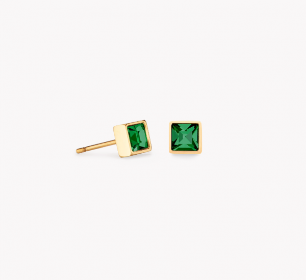 Coeur de Lion Gold Dark Green Square Stud Earrings 0501/21-0549