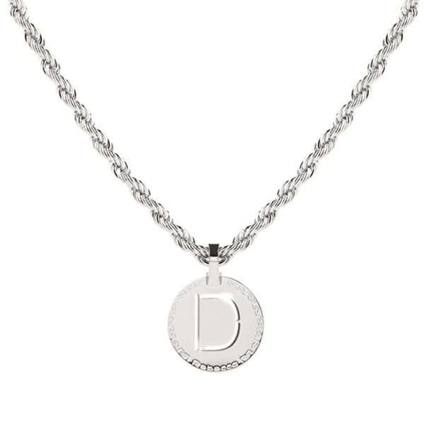 Rebecca Silver D Necklace with Rope Chain