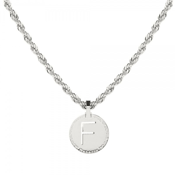 Rebecca Silver F Necklace with Rope Chain