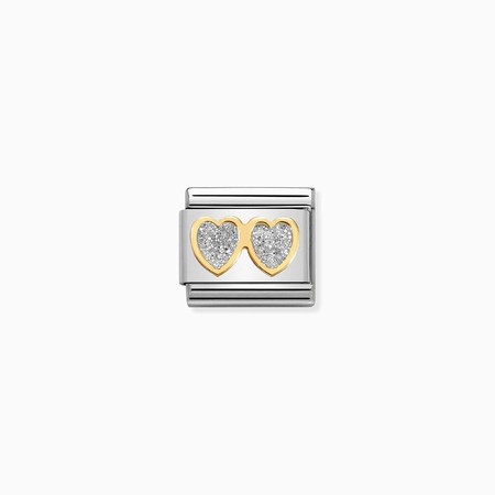 Nomination Gold Silver Glitter Double Hearts Composable Charm
