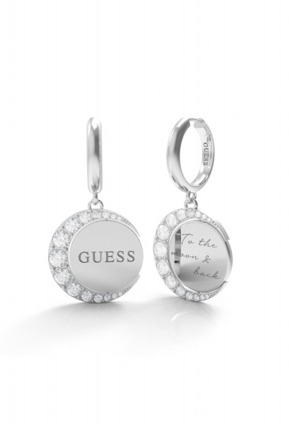 Guess Moon Phases Silver Drop Earrings UBE01192RH
