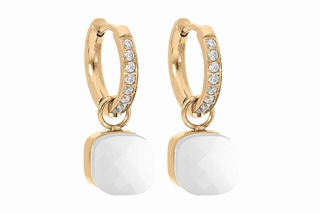 Qudo Gold Earrings Firenze Deluxe 16mm - White Opal