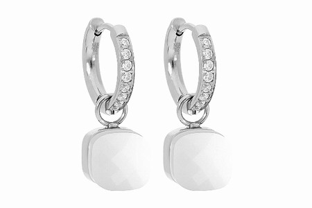 Qudo Silver Earrings Firenze Deluxe 16mm - White Opal