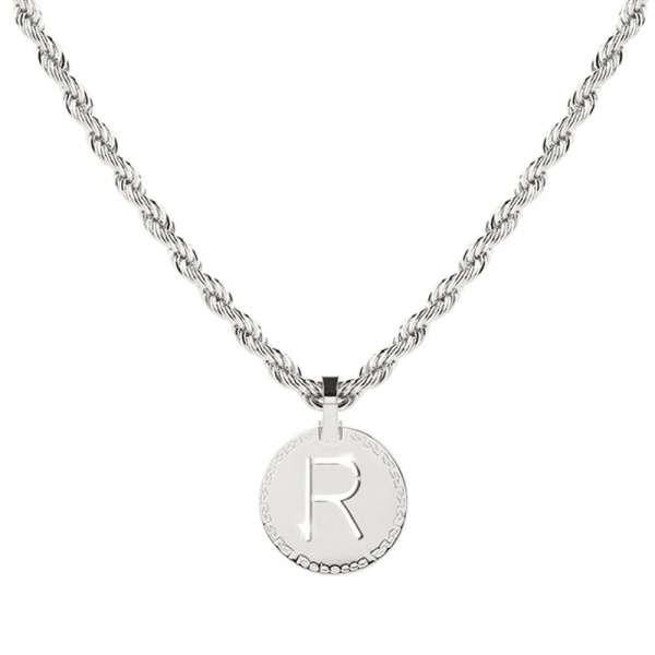 Rebecca Silver R Necklace with Rope Chain