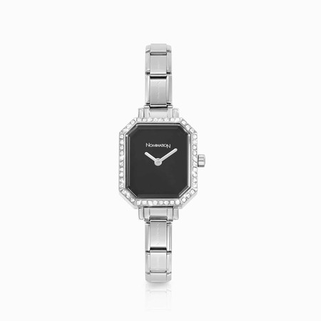 Nomination Rectangular Silver Watch with Black CZ Dial