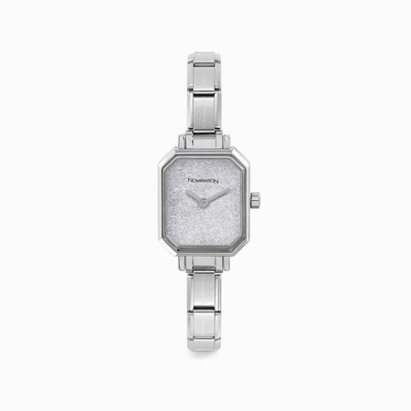 Nomination Rectangular Silver Watch with Silver Glitter Dial