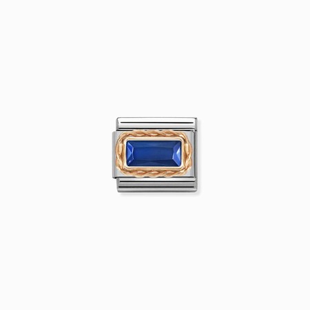 Nomination Rose Gold Faceted Baguette Blue CZ Stone Composable Charm