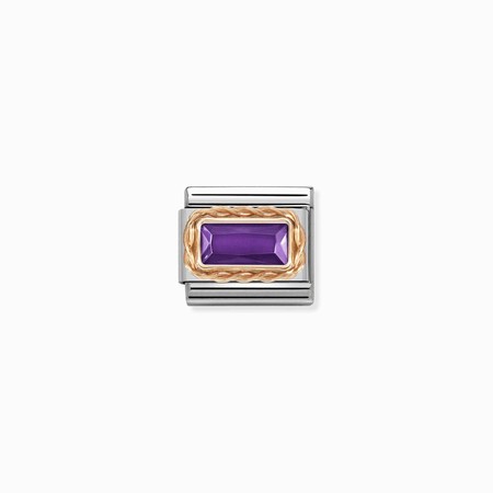 Nomination Rose Gold Faceted Baguette Purple CZ Stone Composable Charm