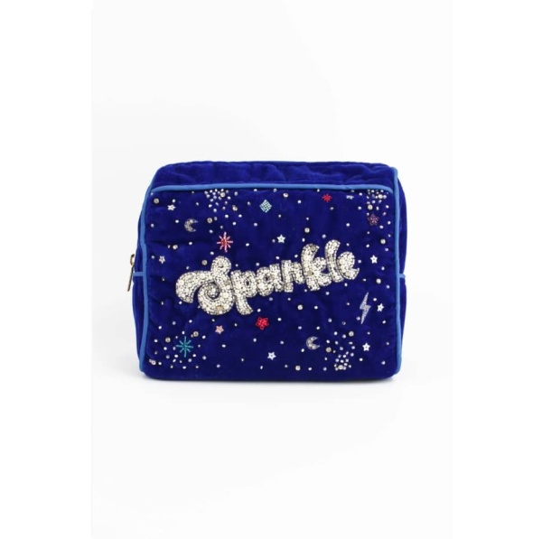 My Doris Multi Beaded Bow Large Velvet Pouch Sapphire