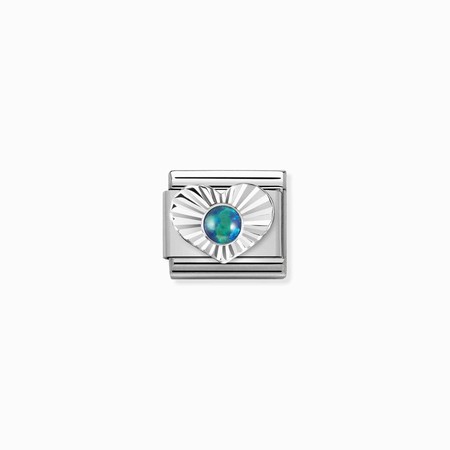 Nomination Silver Diamond Cut Heart Green Opal Stone Composable Charm