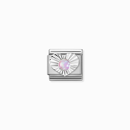 Nomination Silver Diamond Cut Heart Pink Opal Stone Composable Charm
