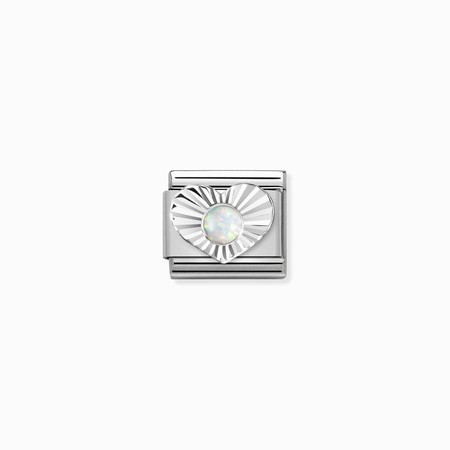Nomination Silver Diamond Cut Heart White Opal Stone Composable Charm