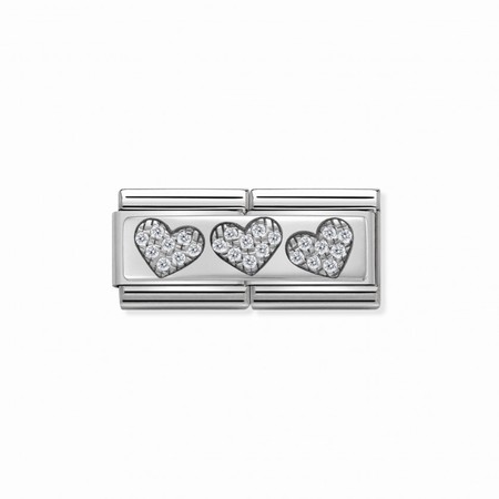 Nomination Silver Double 3 Hearts with CZ Composable Charm