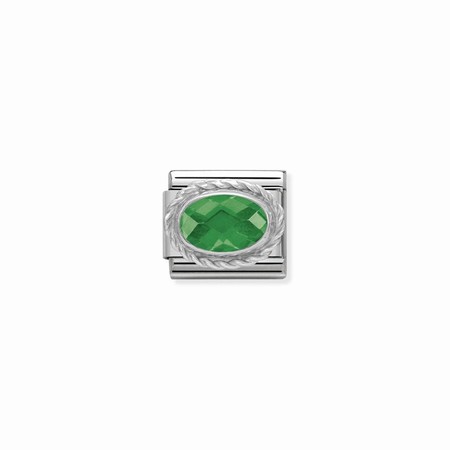 Nomination Silver Oval Green CZ Stone Composable Charm