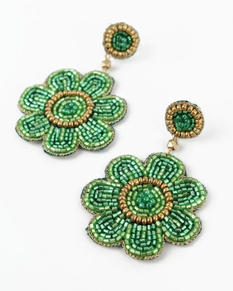 My Doris Folk Green Floral Earrings